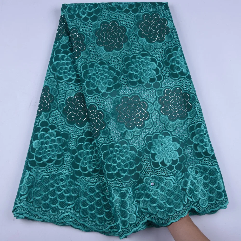 

High Quality Swiss Voile Laces Switzerland Cotton African Dry Cotton Lace Fabric With Stones For Party Dress 5 Yards A1624