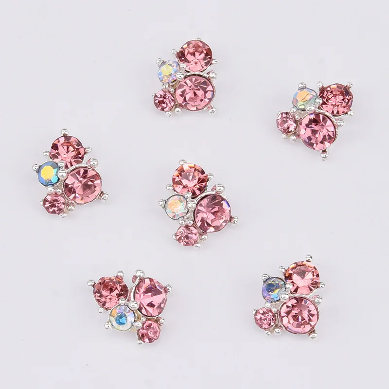 Pink with silver 50 шт. 3d кристаллы для ногтей, сплав, украшения для ногтей, стразы, амулеты, популярные украшения для ногтей, dekor, профессиональные принадлежности AM359 - Цвет: Pink with silver
