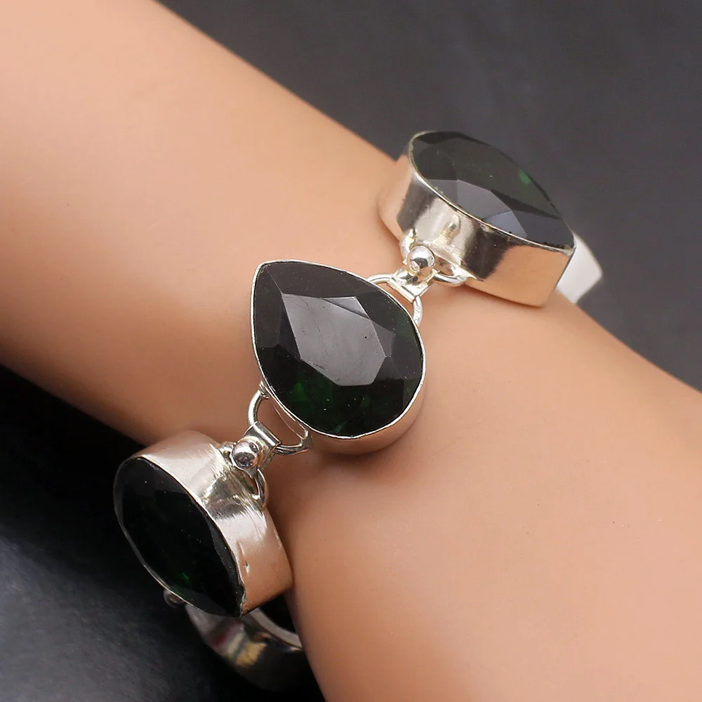 

Rare Gllowing Drop Green Topaz925 Sterling Silver Color Charms Chain Bracelets 7.75" TF641 Free Shipping