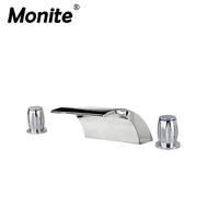 monite modern model bathroom waterfall 3 pcs chrome bathtub faucet set solid brass chrome polish mixer tap faucet
