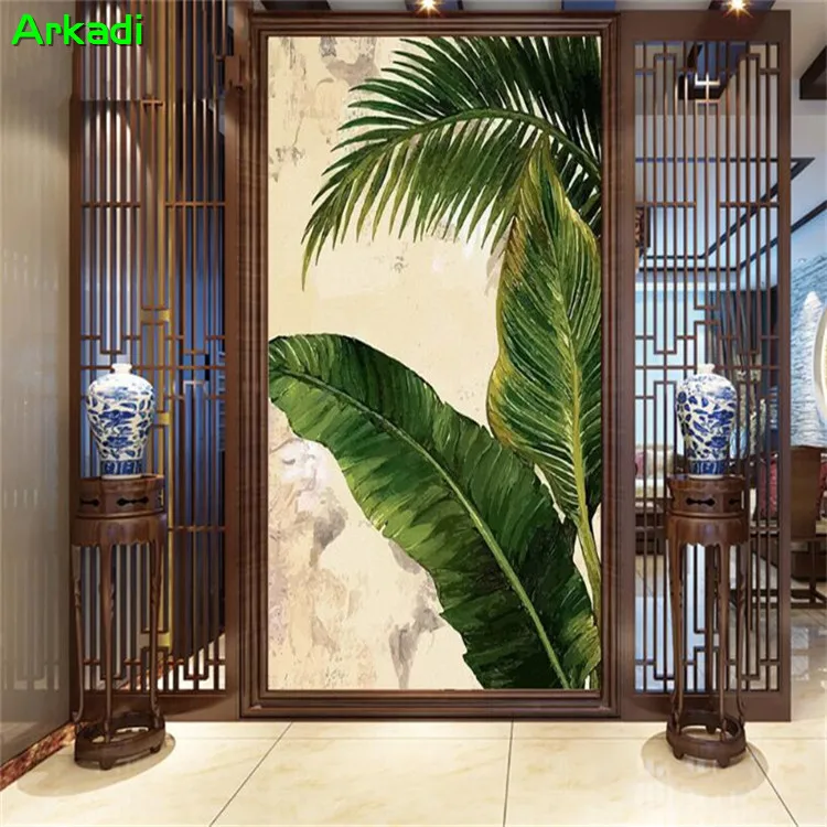 Custom photo Southeast Asian style tropical palm banana leaf paintings living room hallway entrance background wall | Обустройство