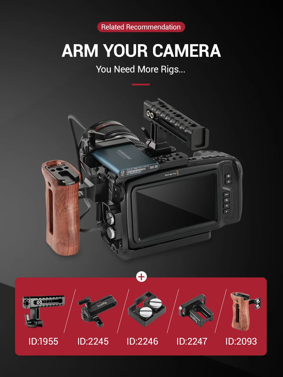 SmallRig BMPCC 4K 6K половинная клетка для Blackmagic дизайна карманная клетка для кинокамеры с Рельсом Nato/Arri отверстие для определения местоположения/может башмака-2254
