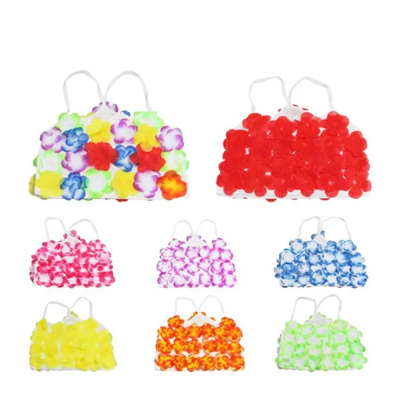 Colorful Flower Hawaii Bra Children Hula Dance Fancy Dress Costume Beach Tropical Party Decoration Christmas Halloween|Праздничные