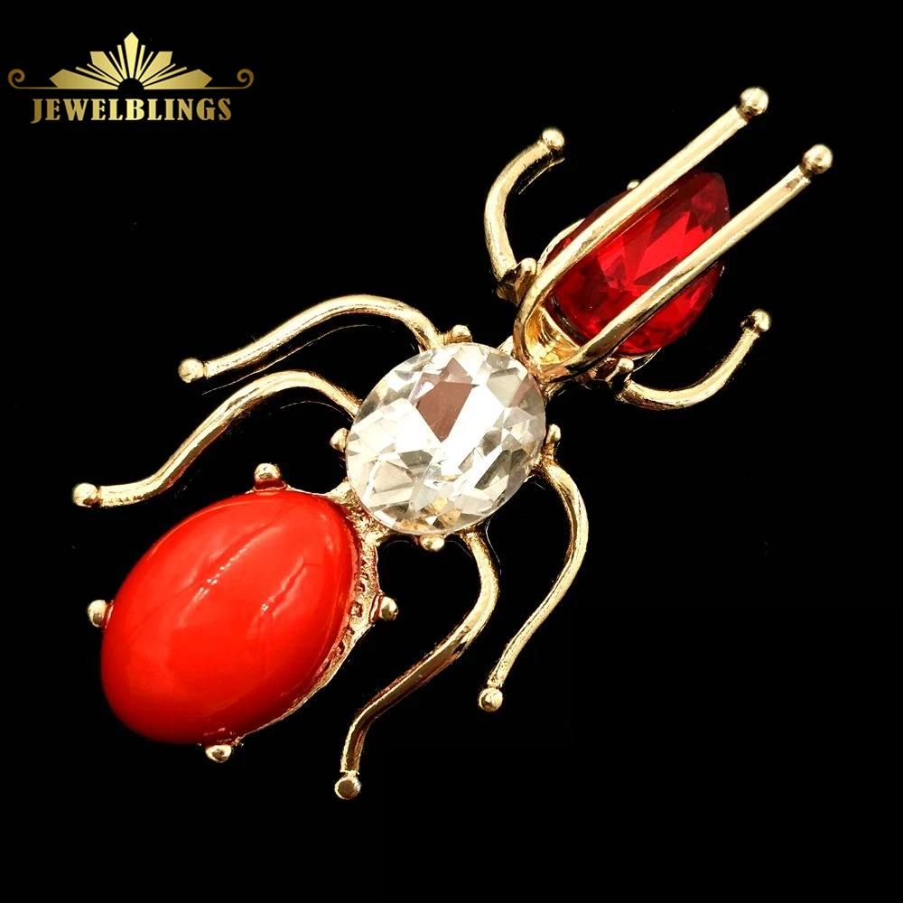 Насекомых ювелирные изделия Красный Кристалл Ant Брошь Золото Тон Ползания клещи