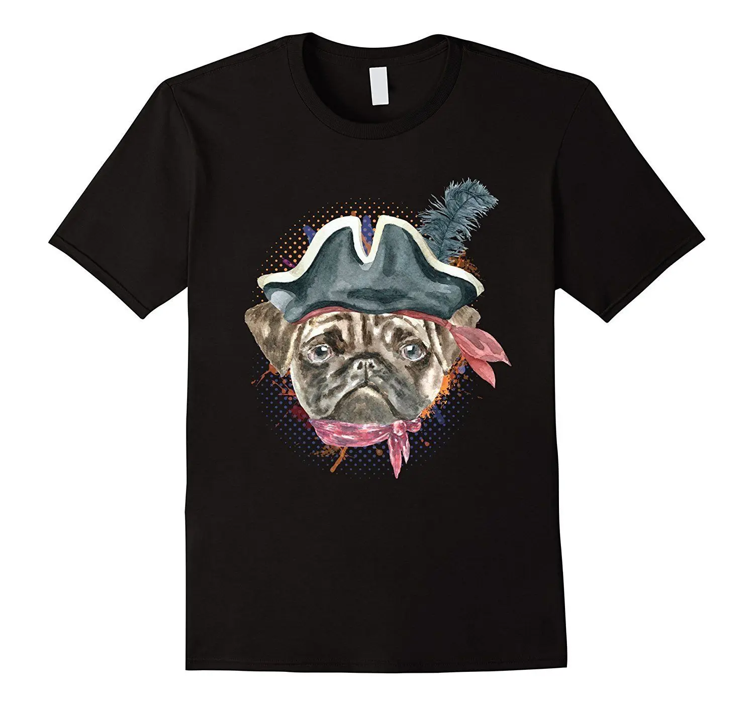 Мужские Забавный Мопс футболка с акварельный фон симпатичный шарф средней Black2018
