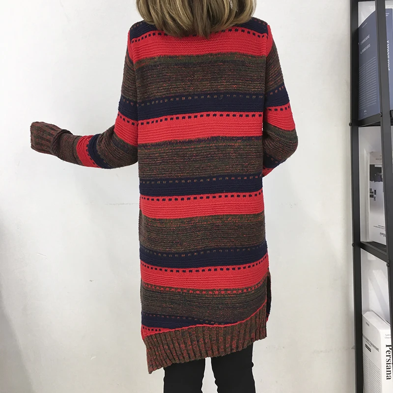 Весенне осенний женский свитер в полоску с высоким воротом свободный Женский