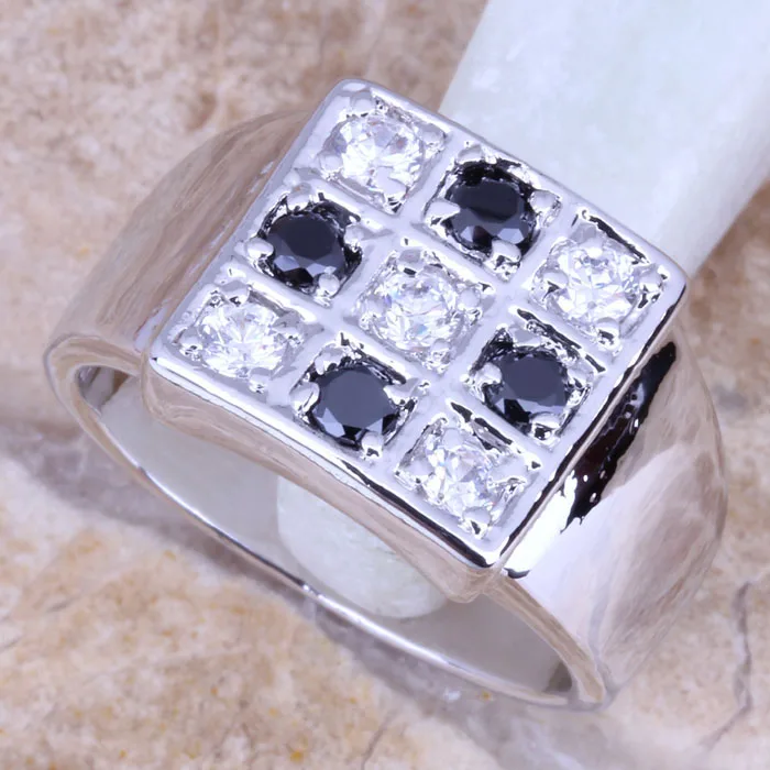 Женское кольцо с черным фианитом серебряное покрытие Размер 5 5/8 R0908|ring size|women