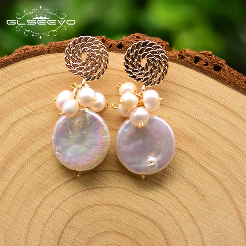 

XlentAg Baroque Round Flat Pearl Earrings For Women Mom Birthday Gift Lollipop Drop Earrings Jewelry Aretes De Mujer GE0773