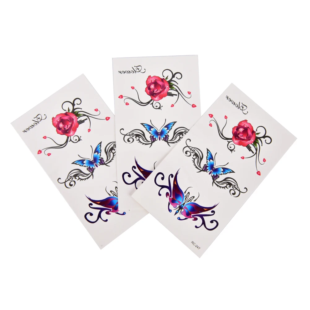 3D Гирлянда с бабочками временная татуировка боди-арт флеш-тату наклейки роза