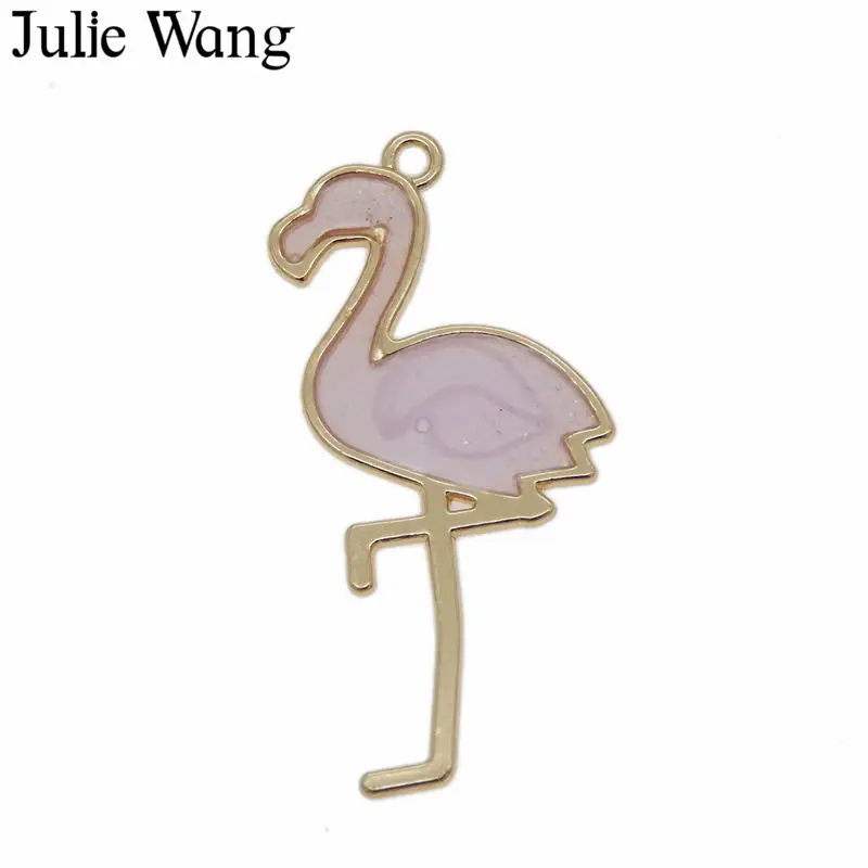 Julie Wang 6 шт. сплав + смола Фламинго Птица шармы многоцветные для ожерелья подвески
