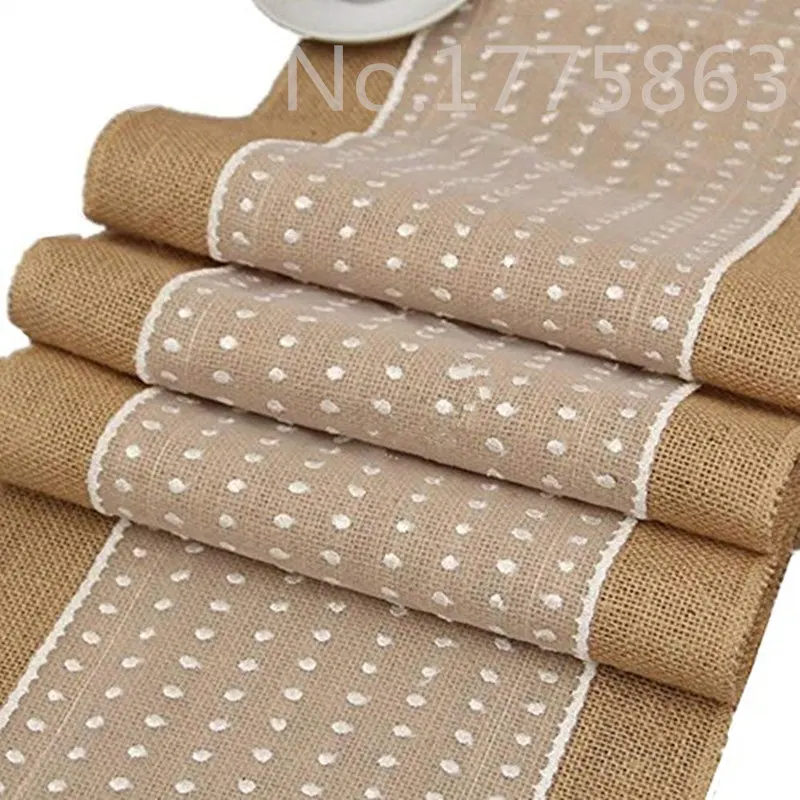 30*275 см холщовая скатерть Hessian с кружевом в горошек для свадьбы вечевечерние AA7899 |