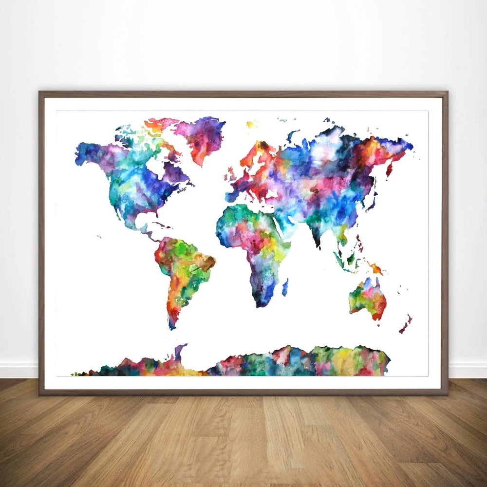 

Watercolour World Map Movie Wall Art Paint Wall Decor Canvas Prints Canvas Art Poster Oil Paintings No Frame