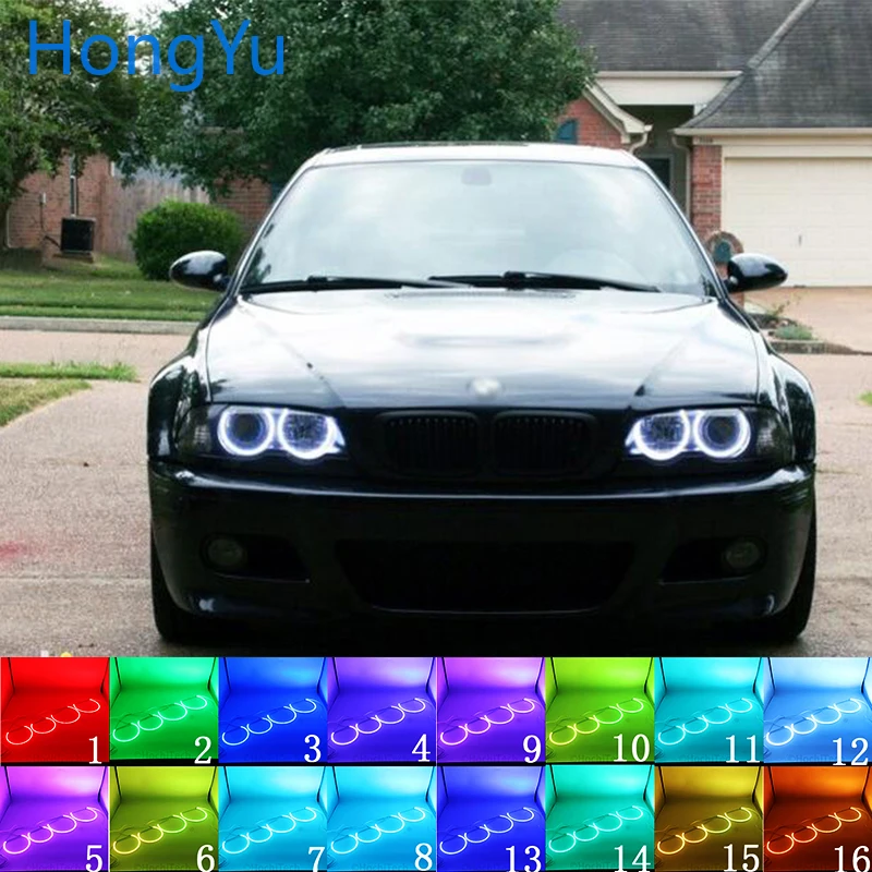 

Фары многоцветные RGB LED Ангельские Глазки Halo Ring Eye RF пульт дистанционного управления для BMW E36 E38 E39 E46 Проектор 4x131 мм аксессуары