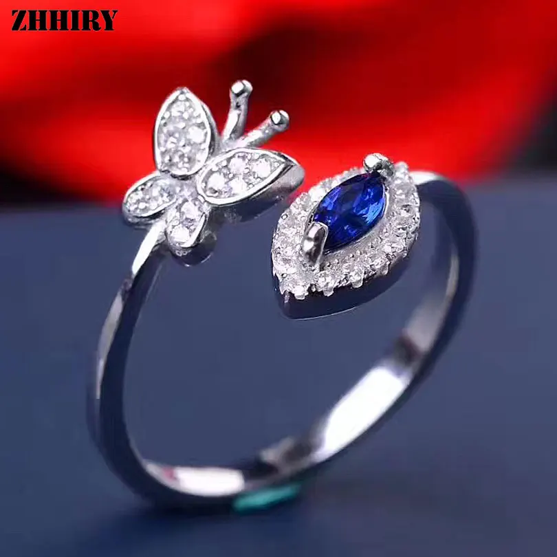 Женское кольцо бабочка ZHHIRY натуральное сапфировое рубиновое Изумрудное из