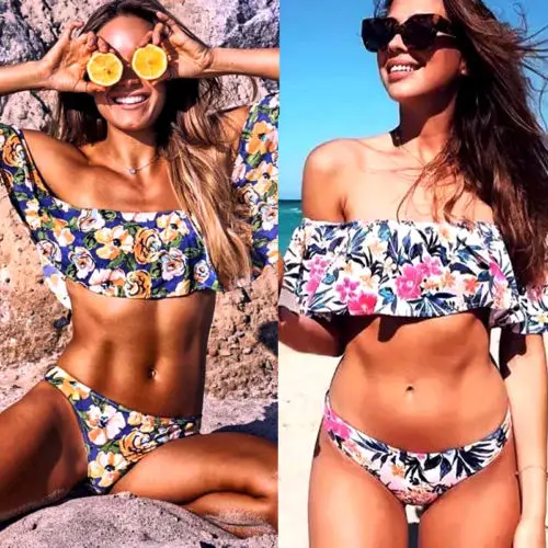 Новинка 2018 летний женский комплект бикини с открытыми плечами и цветочным