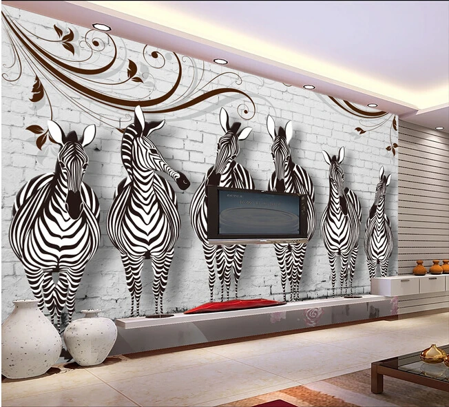 

Custom 3D murals, cartoon zebra brick restoring ancient ways,papel de parede,living room sofa TV wall children bedroom wallpaper