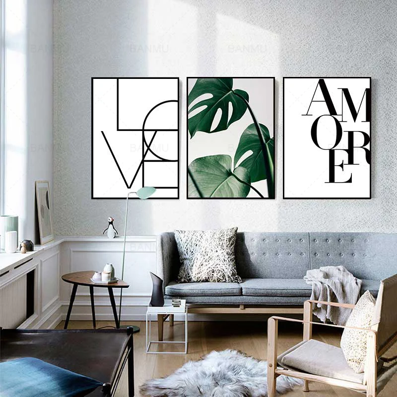 

Nordic Scandinavian Style Love Amore Posters Black and White Canvas Painting Wall Art Painting Picture Living Room Decoration