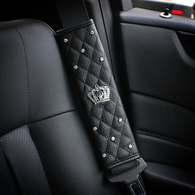 seat belt cover Универсальный из искусственной кожи чехол рулевого колеса автомобиля bling rhinestone Кристалл руль чехлы набор с хрустальной короной аксессуары - Название цвета: seat belt cover