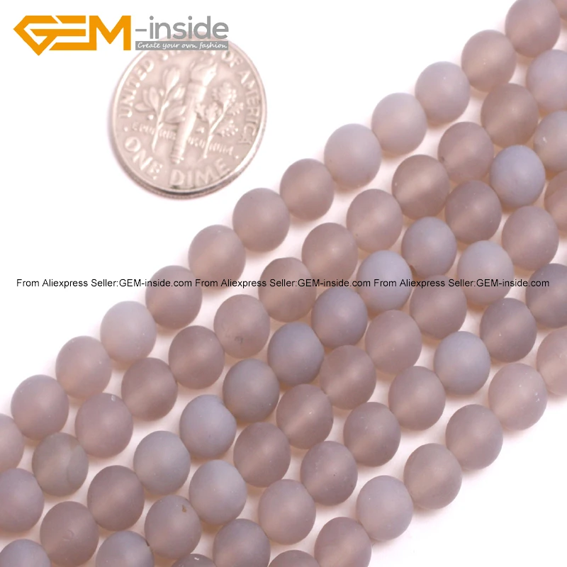 Gem-inside 6-10mm Natural Stone Beads Frost Matte Gray Agates For Jewelry Making 15inch DIY Jewellery | Украшения и аксессуары