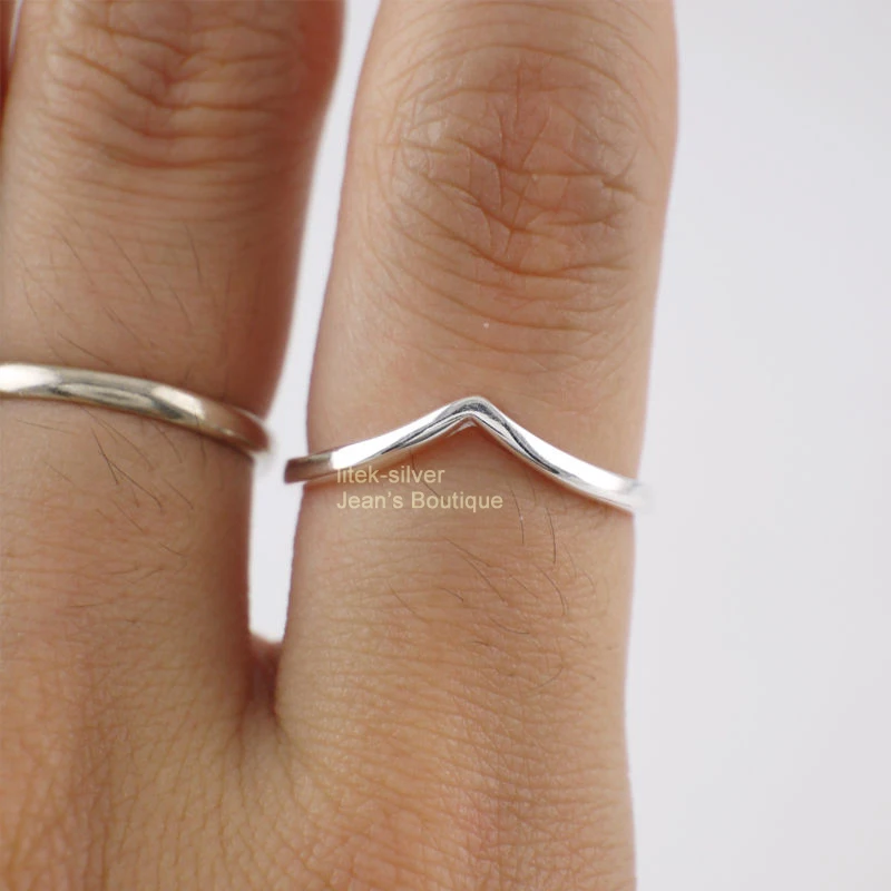 Кольцо средней длины на палец из стерлингового серебра 925 пробы Wishbone Chevron Dainty
