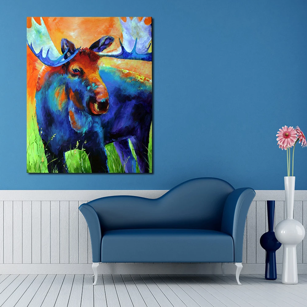 JQHYART Moose Акриловая картина маслом настенная живопись картины на холсте гостиная