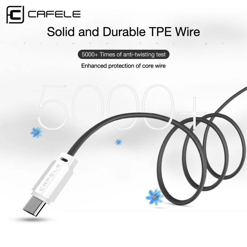 Cafele Micro USB кабель для Redmi 4X плоский 50 см 120 Супер Прочный TPE быстрой синхронизации и