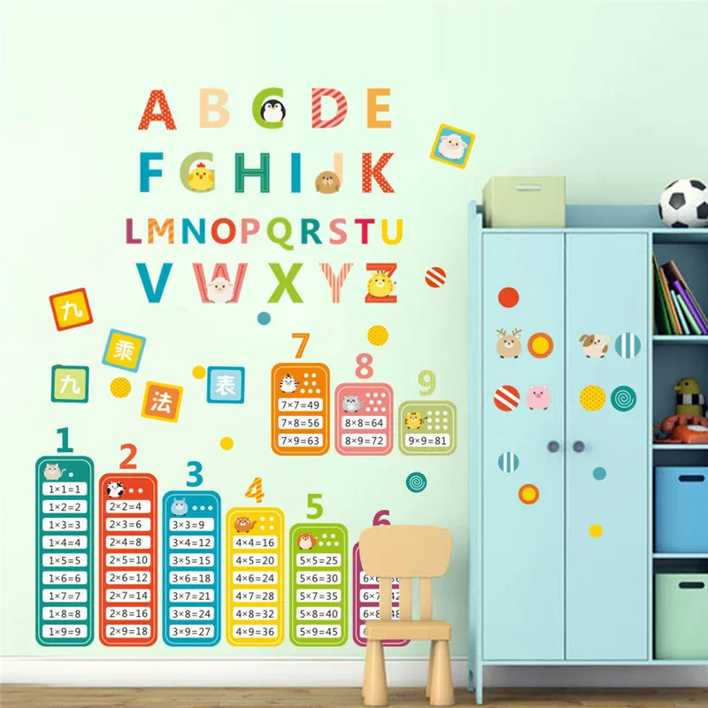 Мультяшные Животные английский алфавит Наклейка на стену для детской комнаты
