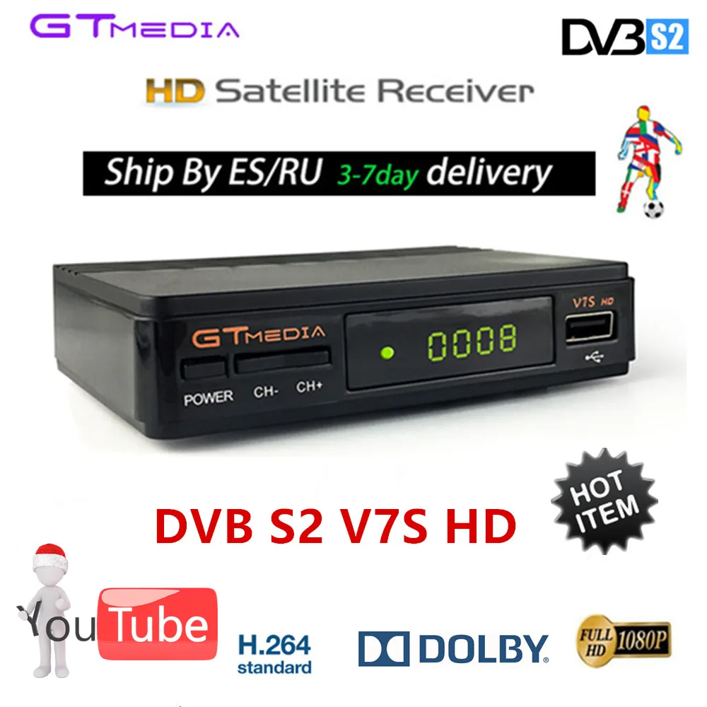 GTMEDIA V7S HD спутниковый ресивер ТВ приставка DVB-S2 V7S HD 1080P Freesat Поддержка PVR, AC3 Dolby Cccam, Youtube, wifi телеприставка es