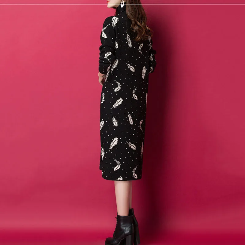 Женское вязаное кашемировое платье-свитер с высоким воротником сезон