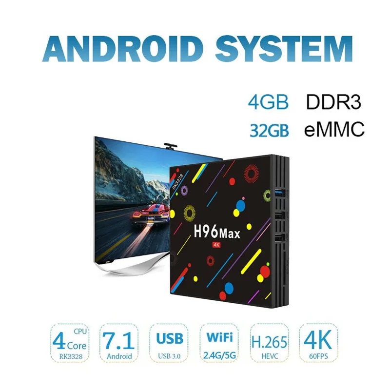 H96 MAX Android 7 1 ТВ приемник с WiFi RK3328 четырехъядерный Smart tv Box 2 Гб ram 32 rom TF телеприставка
