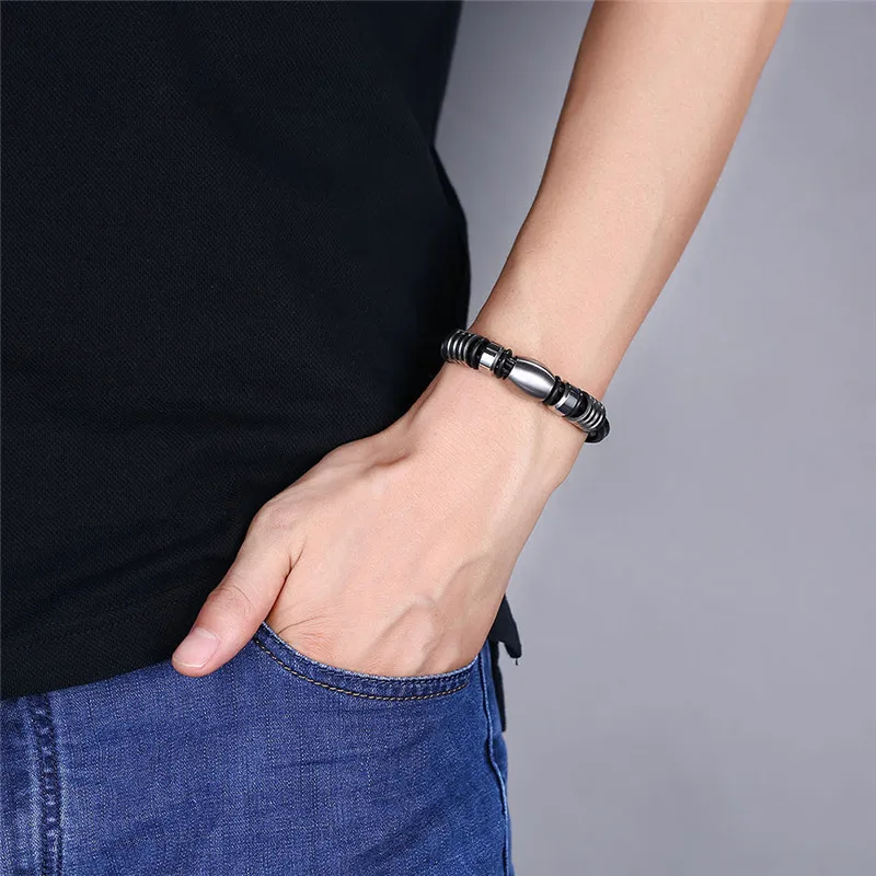 Модные Панк Черный Браслеты Для мужчин украшения ручной работы Винтаж S кожаный