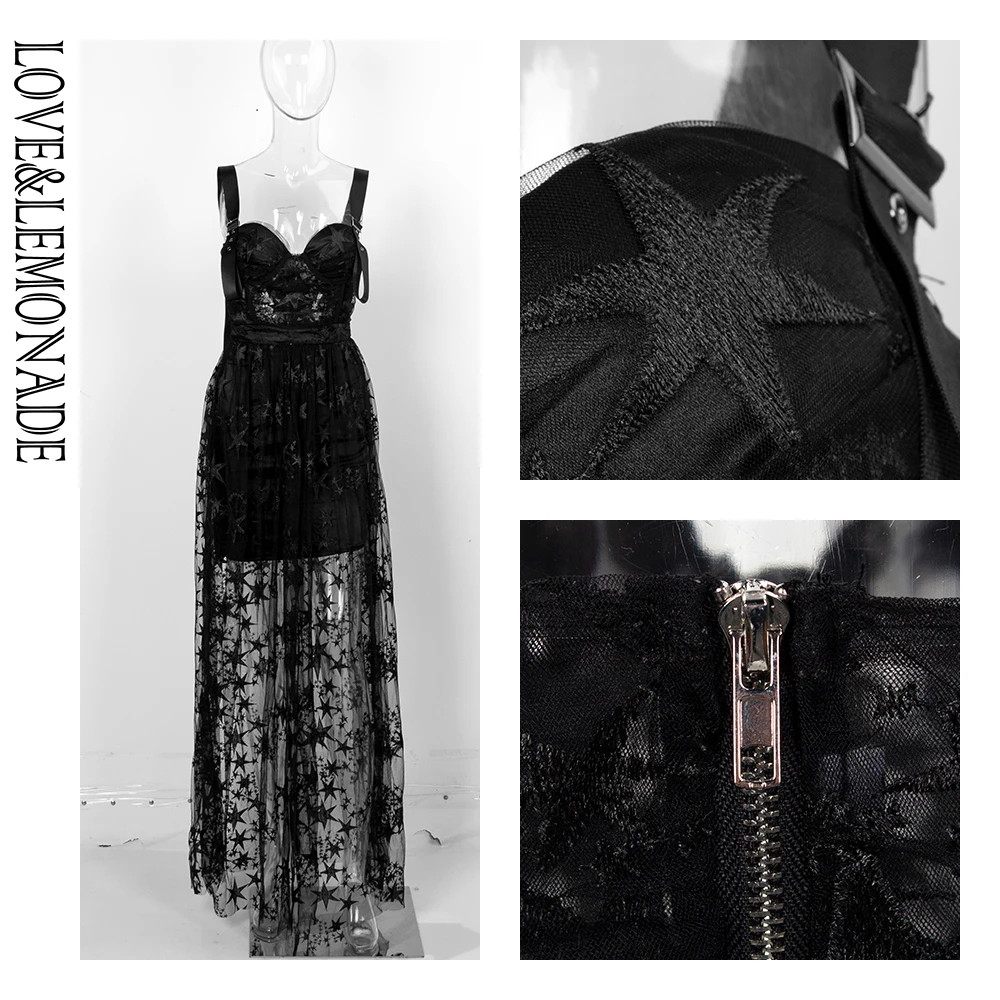 LOVE & LEMONADE сексуальное черное платье на бретельках с перспективным звездным