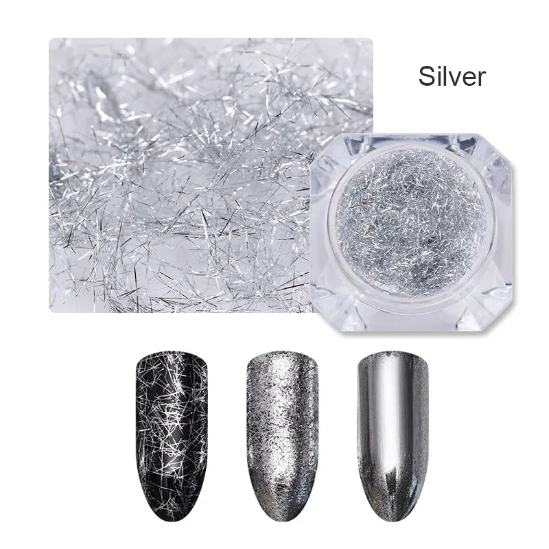 silver 1 коробка для дизайна ногтей Красочные фольги 3D хлопья стикер для УФ-гель для ногтей шелковые полосы линии DIY украшения ногтей аксессуары - Цвет: silver