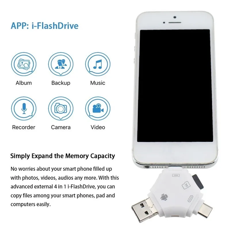 4 в 1 TF/MicroSD кардридер OTG Micro USB Type C для iPhone X 5 6 7 8 iPad Macbook Android Phone|Картридеры| |