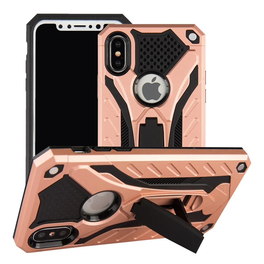 rose gold Чехол для iPhone XS Max, противоударный, военный, протестированный, силиконовый чехол для iPhone 6, 6s, 7, 8 Plus, X, 5, 5S, SE, подставка, ТПУ чехол - Цвет: rose gold