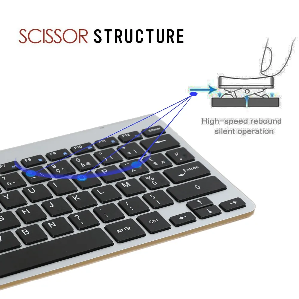 Zienstar AZERTY Французская языковая тонкая 2.4G беспроводная клавиатура для MACBOOK LAPTOP TV BOX Компьютера ПК и Смарт с USB-приемником.