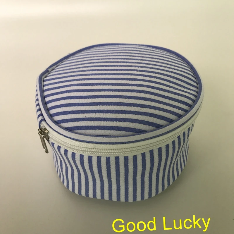 10pcs/lot good quality new arrival 4 colors seersucker round cosmetic bag accessories purse monogram makeup bags | Дом и сад