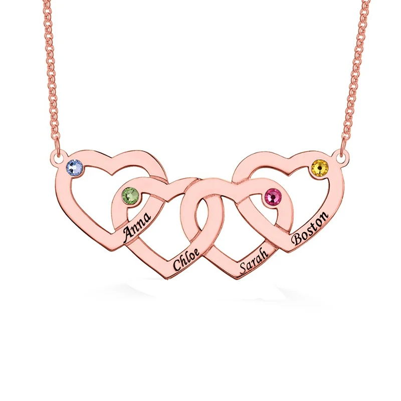 

Amxiu Personalized 925 Silver Necklace Engrave 2-5 Names Pendant Necklace Custom Gift Birthstone Heart Pendants Fashion Jewelry