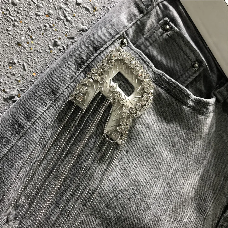 2019 новые модные женские джинсы с высокой талией дымчатого серого цвета дырками и