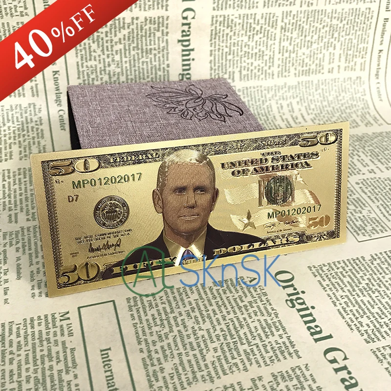 10 шт. вице президент США Майк Пенс Америка позолоченные 24 к памятные банкноты