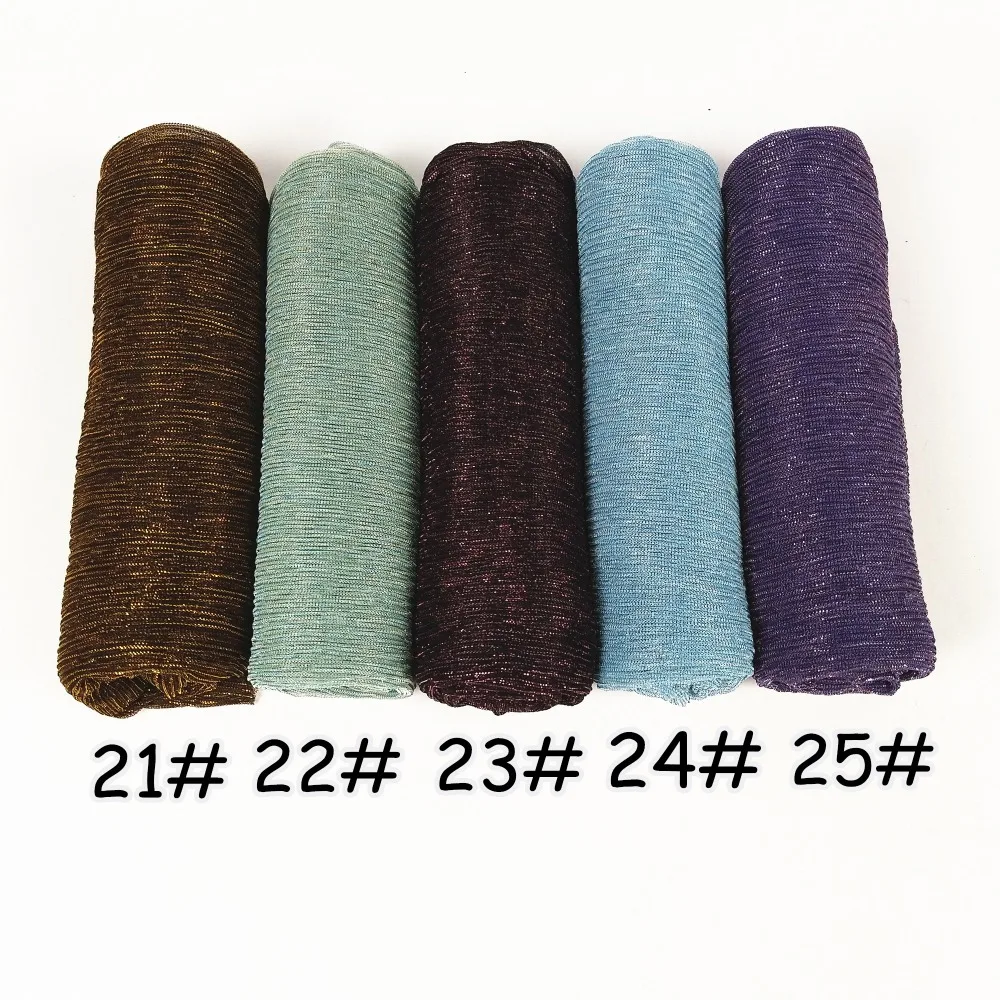 D1 glitter scarves plain shimmer elastic long headband fashion scarf hijab wraps muslim shawls