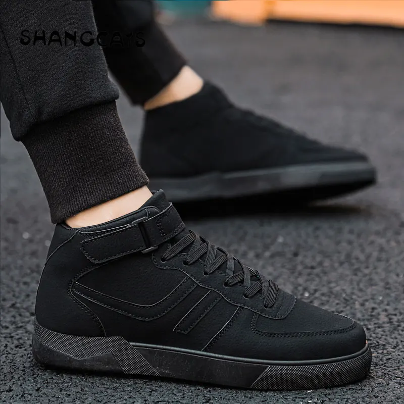 

High Top Men's Vulcanize Shoes Solid Color men winter shoes Fashion casual shoes for men board shoes male 2019 khaki