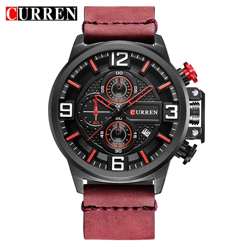 CURREN новые мужские часы Модные Спортивные Хронограф красные наручные