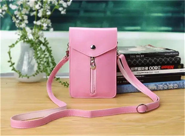 Pink 6,5 дюймов Универсальный чехол для телефона, повседневный кожаный ремешок, сумка через плечо, клатч, кошелек, чехол-кошелек для iphone XSMax Galaxy S9 - Цвет: Pink