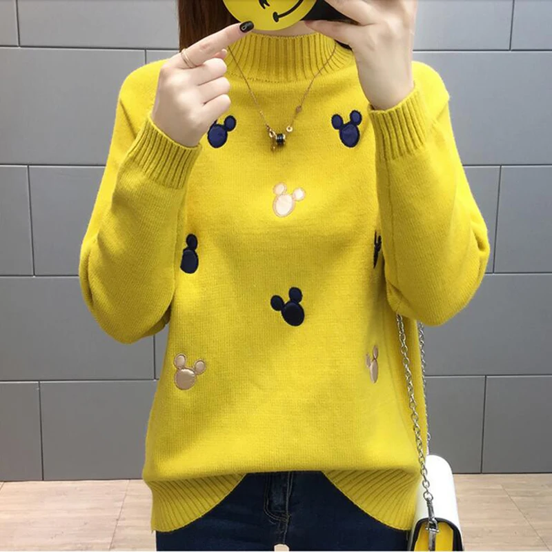 Women Knit Pullover Sweater New Autumn Winter Clothes Warm Half Turtleneck Long-sleeved Knitwear Tops Jumper Female AA372
