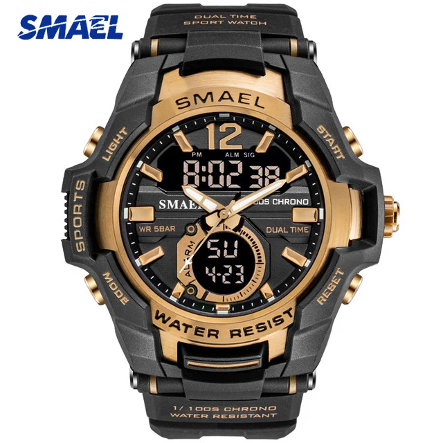 Black Rose Gold SMAEL мужские спортивные кварцевые часы мужские светодиодный цифровой 5ATM водонепроницаемые S Shock Военные часы мужские часы с двойным дисплеем наручные часы Relogio мужские - Цвет: Black Rose Gold