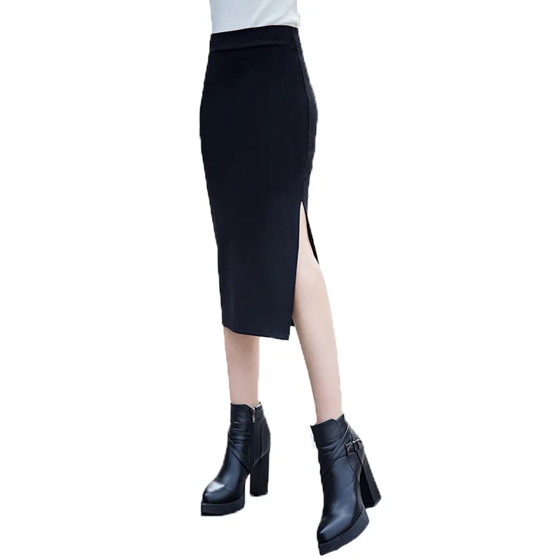 

2019 Spring New Arrival High Waist Pencil Skirt Sexy Side Slit Black Skirt Simple & Elegant Office Skirts Womens clothes