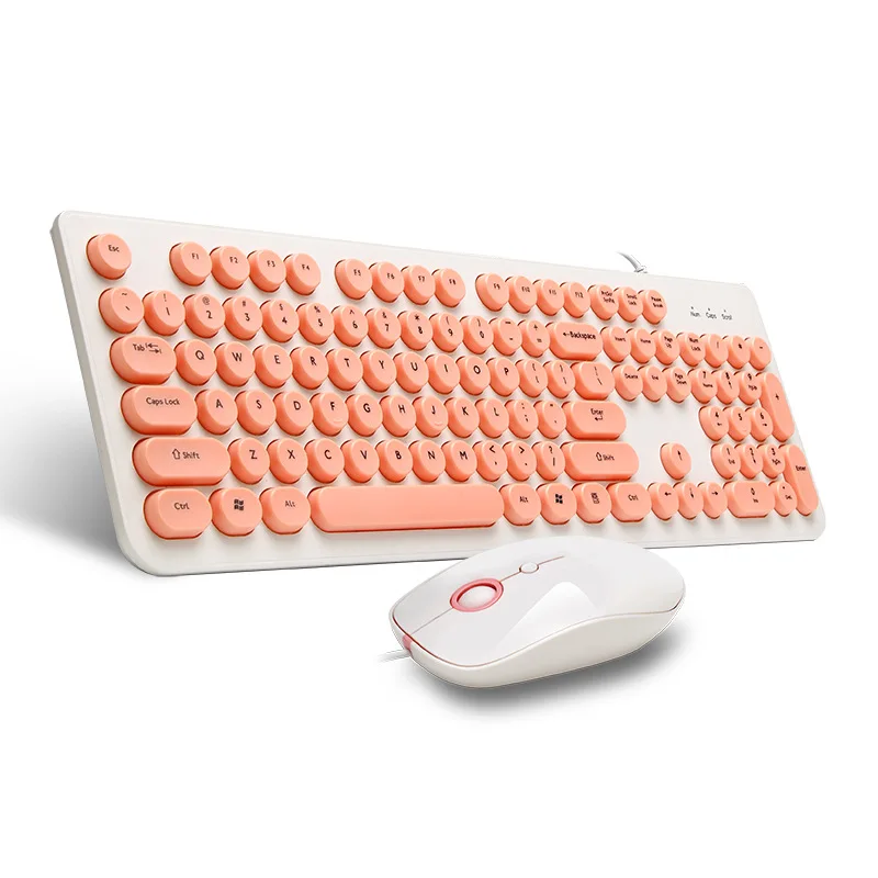 USB Проводная игровая клавиатура для девочек и мышь круглая кнопочная