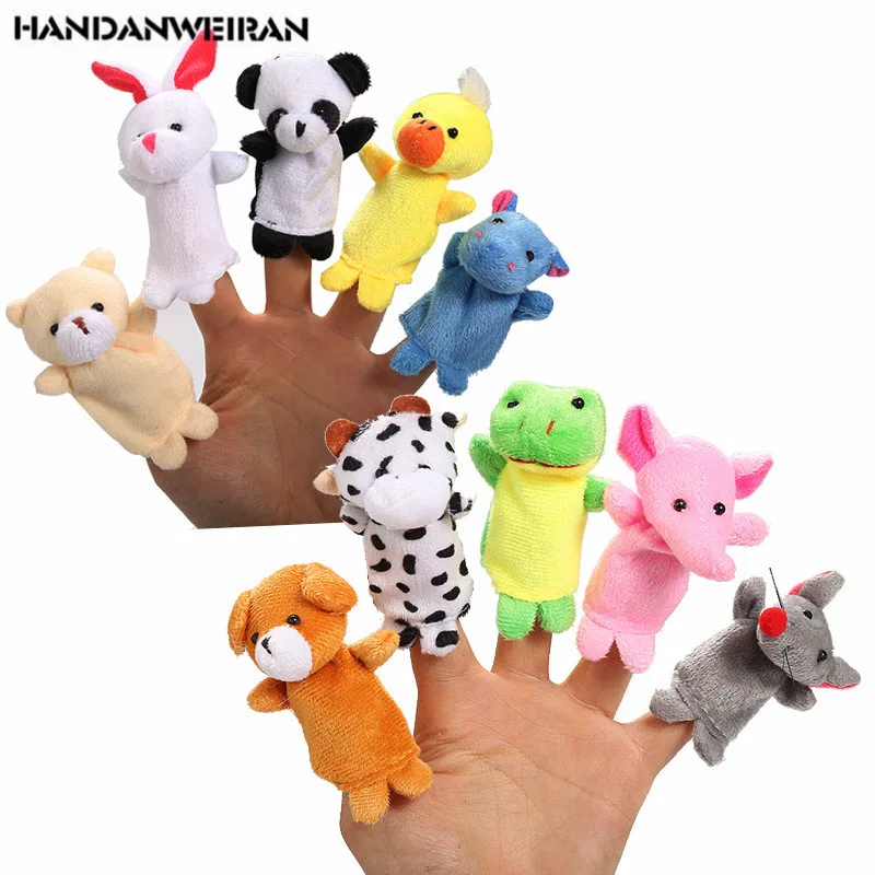 

10PCS Cartoon Animal Plush Finger Toys Puppets Double-Deck Have Feet Animal Hand Puppet to Baby Story Good Helper Plush Toys