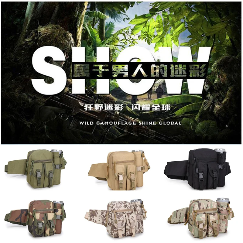 Tactical Men Sport Waist Bag Fanny Pack Travel Running Waist Bag With Detachable Water Bottle Bag Hiking Cycling Belt Bag